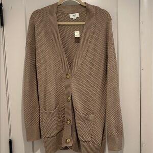 aerie Taupe Textured Button-Front Cardigan